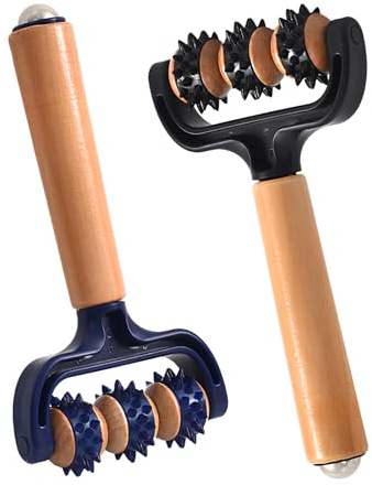 2 Stück Massageroller, Blau und Schwarzer Massage Roller mit 3 Igelball Massageball, Selbstmassagerolle Massageroller mit Griff für Beine, RüCken, Arme, Schultern, Muskelschmerzen
