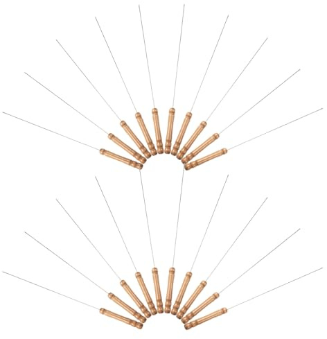 JOINPAYA Lot de 20 Brochettes Rondes en Acier Inoxydable 335 CM avec Manches en Bois Brochettes Métalliques pour Barbecue Accessoires de Grillade pour Viande et Saucisses en Extérieur