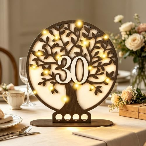 ARTREE Holz Perlenhochzeit Geschenk zum 30 Hochzeitstag – Lebensbaum Jubiläum＆Geburtstag Geldgeschenk mit LED, Tischdeko & Geldgeschenk in einem