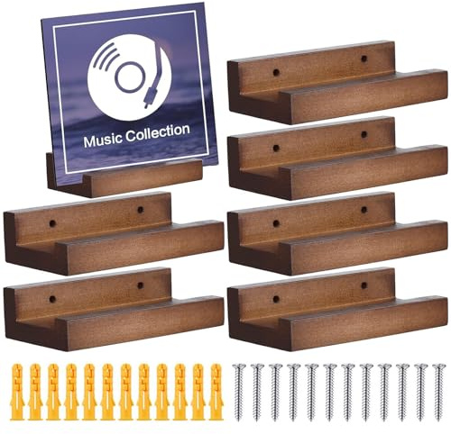 Generico Väggmonterad skivhållare - 6 stycken träalbumhållare, hylla, organisatörsdisplayställ | vinylskiva display för musikälskare hemmakontorskollektion,