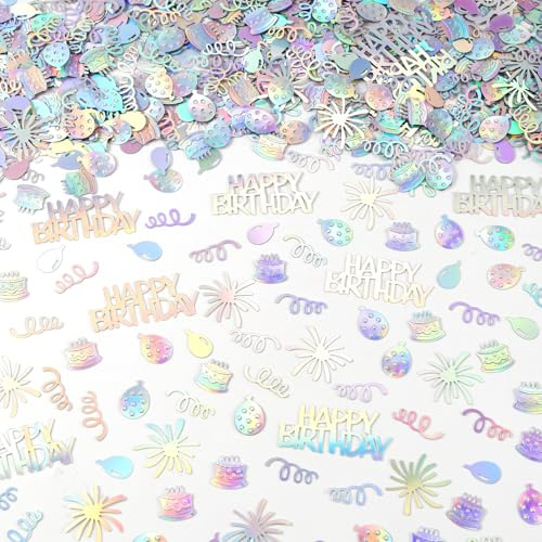Iridescent Happy Birthday Confetti, 1000 Pcs Metallic Foil Table Scatter Decorations for Birthday Party Baby Shower Decorations and DIY Crafts Festive
