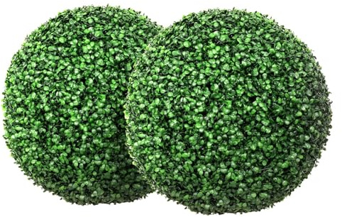 2 Pcs 20 Artificial Plant Balls for Outdoor Garden, Large Faux Boxwood Topiary Spheres UV Protected, High Density Plastic Bushes for Front Door, Patio & Home Decoration