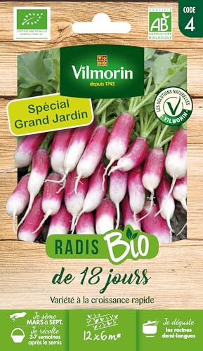 Vilmorin Radis de 18 Jours Bio Grand Modèle | Très rapide, Rose blanc, Précoce, Facile à cultiver