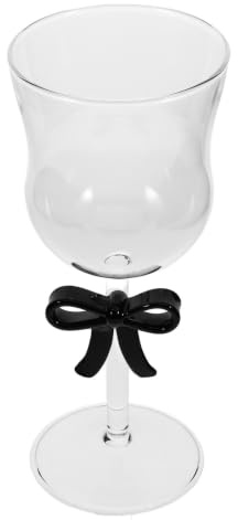 Holibanna Calice da Vino in Vetro Nero 235ml con Decorazione a Fiocco, Struttura Robusta, Stile Chic e Delicato per Feste e Matrimoni Eleganti