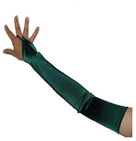SACASUSA Guanti da sposa senza dita in raso lungo 58,4 cm sopra il gomito in 20 colori, Verde foresta, taglia unica