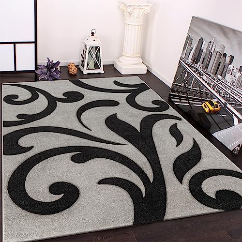 Paco Home Designer Teppich mit Konturenschnitt Modern Grau Schwarz, Grösse:120x170 cm