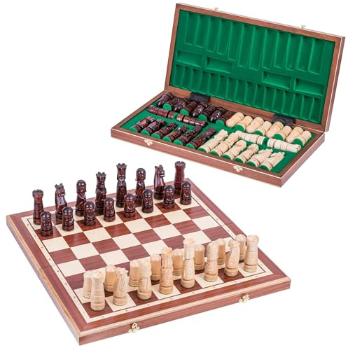 Square - Schach aus Holz - Schloss - Schachbrett - 56 x 56 cm Mahagoni - Schachfiguren geschnitzt - Schachspiel -Kunsthandwerk
