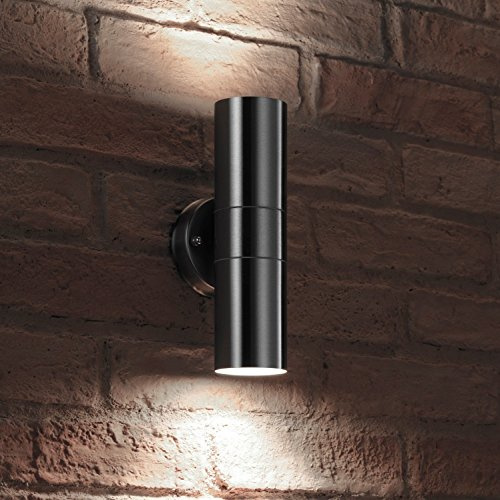 Auraglow Außenwandleuchte aus Edelstahl, doppelte Up & Down-Lampe mit LED-Glühlampen GU10 (kaltweiß)