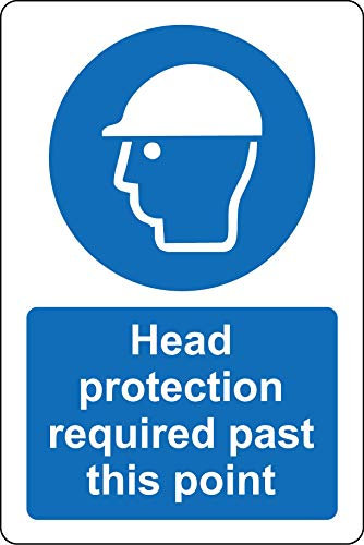 Head protection required past this point construction Safety sign - 1.2mm Rigid plastic 300mm x 200mm