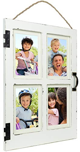 EXCELLO GLOBAL PRODUCTS Vintage Farmhouse Window Photo Frame: Holds Four 4x6 or 5x7 Photos