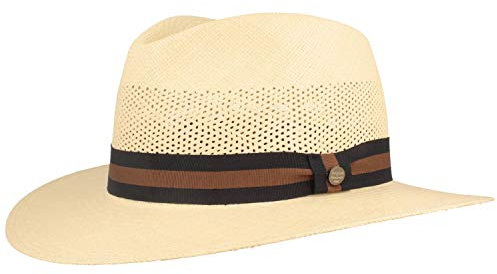 Breiter Original Panama Hut Strohhut Sommerhut aus Ecuador Traditionell Sonnenhut Handgeflochten mit ventilierter Krone - Bogart