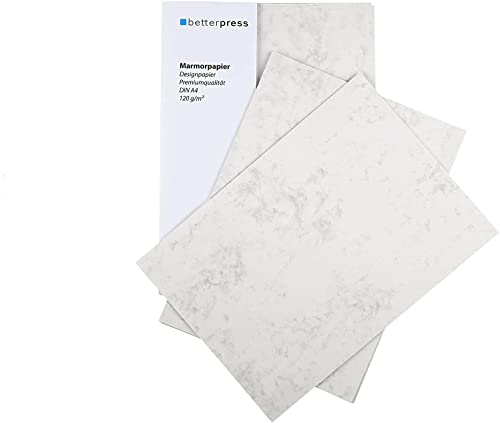 Betterpress® 50 Blatt Briefpapier Marmorpapier grau Elefantenhaut 120g, A4 – Beidseitig Marmoriertes Papier in hochwertiger Qualität – Premium ideal als Speisekarte, Zertifikat und Urkunde