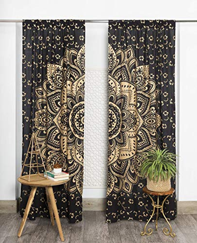 Popular Handicrafts Mandala-Vorhang, indischer Hippie-Stil, Boho-Stil, Ombré-Stil, Schwarz/Gold