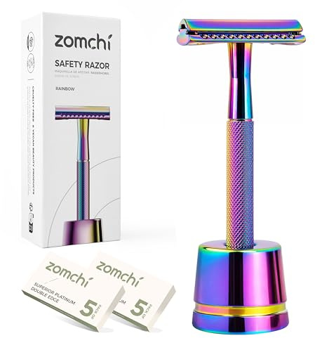 ZOMCHI Säkerhetsrakhyvel för kvinnor, Säkerhetsrakhyvel med 5 blad, Kvinnorakhyvel med en delikat låda, Fri från plast (Stand Style Rainbow)