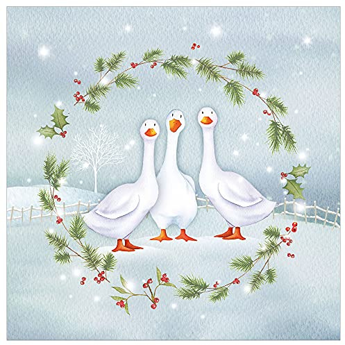Christmas cards pack - Geese, 10 Christmas cards 2025 with 10 white envelopes - Designed, printed and hand-packed in the UK, by Just Cards Direct