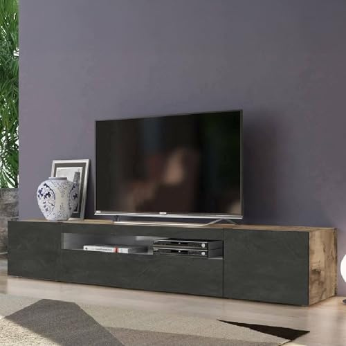 Dmora - Meuble TV Jesse, Buffet bas de salon avec 3 portes, Base pour meuble TV, 100% Made in Italy, 200x40h37 cm, Érable et Ardoise