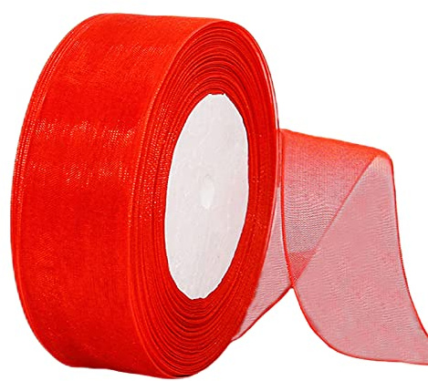 45m Organzaband Rot 38mm Breit Chiffo Geschenkband,Transparentes Organza Bänder Chiffonband Schleifenband Dekoband Geschenkverpackung Deko Band Tüllband für Weihnachten Hochzeit Taufe Geburtstag