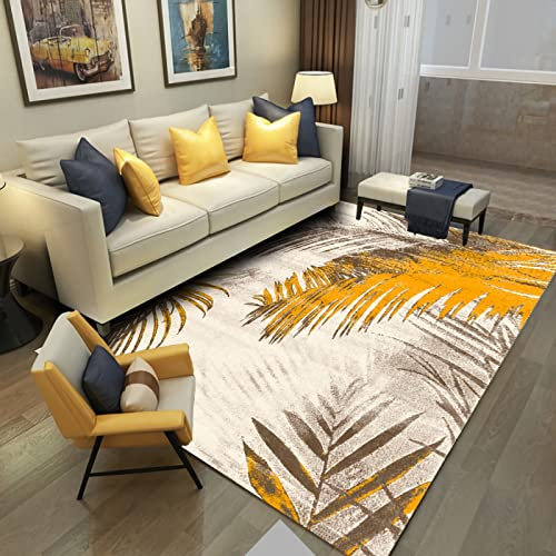 Teppich deko Outdoor,Waschbarer Anti-Rutsch-Teppich Gelb-Braun-Blätter-Design küchenteppich rutschfest,Teppich strapazierfähig 160x230cm