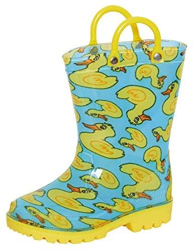 ScruffyTed Bottes de Pluie pour Enfants avec poignées d'enfilage et Motif Canards Jaunes, Taille 8 UK Enfant.
