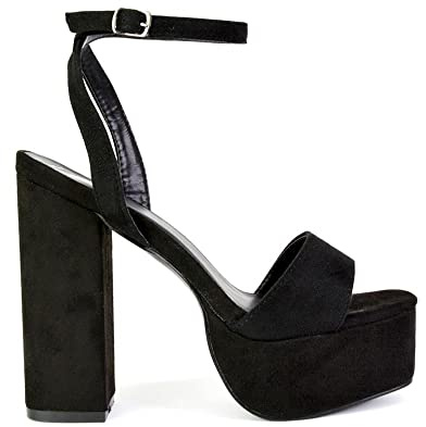 ESSEX GLAM Womens Platform Ankle Strap Sandals Ladies Strappy Block High Heel Party Evening Shoes Size 3-8