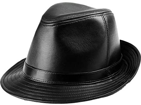 DongBao Premium Herren Leder Trilby Hut Panamahut Lederhut Gangster Hüte für Mann und Frau,Fedora breiter Krempe Vintage