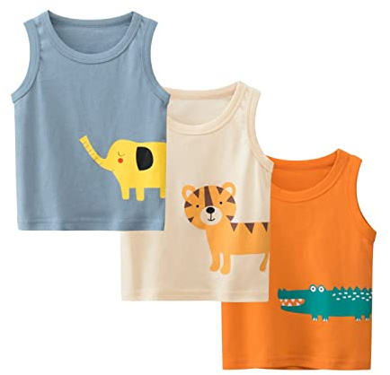 BLOMDES Jungen Baumwolle Tank Weste Sommer Unterhemd 3er Pack Tiger Weste 6-7 Jahre