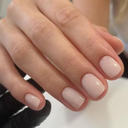 MouYouGlow Press on Nails Kurz,Squoval Einfarbige Beige Nude Natürlich Fake Nails Full Cover Kunstnägel mit Nagelkleber,Squared Oval Solid Nudefarben Hautfarbe Natural Künstliche Fingernägel …