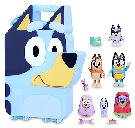 Bluey - Collector Case con Figure, Scatola di raccolta della cagnolina 6 Figure artigulate della Serie di Disegni Bambini e 4 Accessori, per ragazzi e ragazze +3 anni, Famosa (BLY52000)