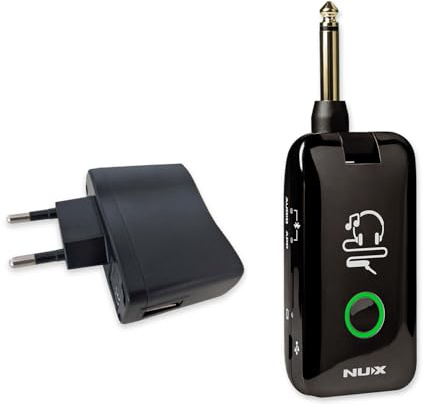 Nux MP-2 Mighty Plug Drahtlose Verstärker- und Effekt-Simulation für Gitarre und Bass + keepdrum Netzteil