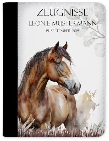 CreaDesign Customize A4 Zeugnismappe für Kinder - 26.7 x 32.7 x 1 cm, erweiterbar auf bis zu 20 Fächer, Sichtbuch ohne Klarsichthüllen, Pferd Watercolor Design, Dokumentenmappe für Schüler