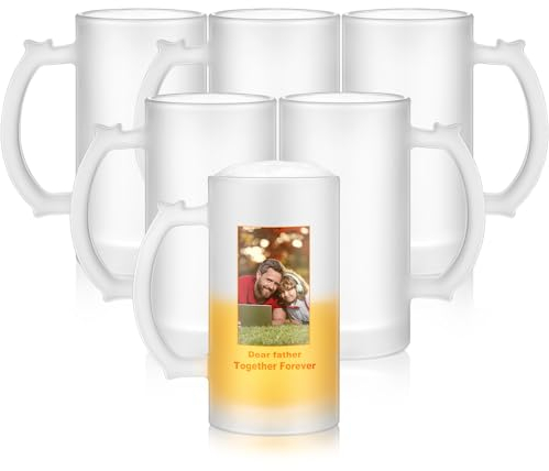 Mifoci Lot de 6 tasses vierges en verre givré de 473,6 g pour ajouter du texte photo ou des images sur un verre à bière personnalisé pour mari, papa, homme, Noël, fête de la bière, cadeau amusant