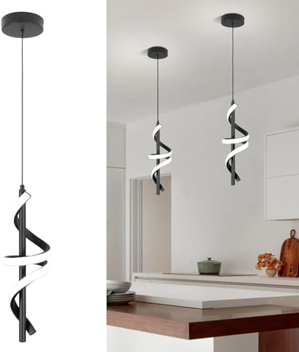 Vloitgol Spiral Led Pendant Light Fixtures, 5500K Cold White Modern Led Pendant Light Kitchen Island, Adjustable Height Kitchen Island Lights Fixtures for Dining Room Kitchen Bedroom Sink