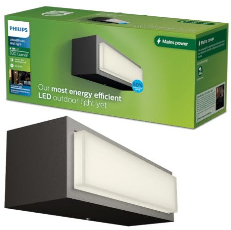 Philips Lighting: Aplique pared Exterior Ultraeficiente Stratosphere, 3.8W, 4000K luz blanca neutra, Antracita, resistente intemperie IP44