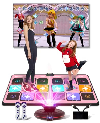 Acelufly Dansmatta för barn för TV med HD-kamera, halkfri lekmatta inomhus med 2 trådlösa kontroller och färgglad discoboll, present till pojkar, flickor, vuxna (Ljusrosa)