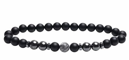 Wycian Partner Armbänder, Magnetarmband Frauen Perlen Zirkonia Kristall Schwarz Paar Mode Perlen 23.5cmx6mm 1er Naturstein für Neujahr
