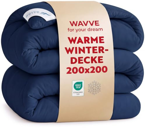 WAVVE Bettdecke 200x200 cm Winterdecke Warm, Steppdecke Winter XL 450 GSM Mikrofaser Duvet 200x200cm, Weiche Kuschelige Steppbettdecke Blau 200 x 200 (1800g Füllung)