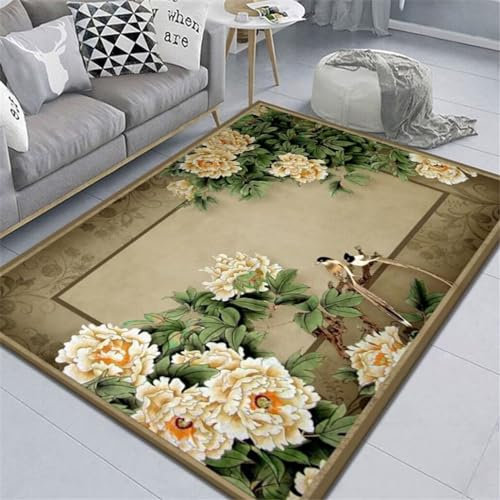 Xiaosua Teppich Schlafzimmer100x150CM Zimmer läufer Flur rutschfest Rutschfester Orientteppich mit Blumenmuster Grün