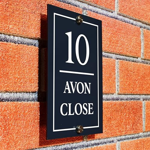 Badgemaster Modern Vertical Anthracite Grey House Number Sign Plaque Stainless Steel Standoffs 13cm x 20cm Full Border