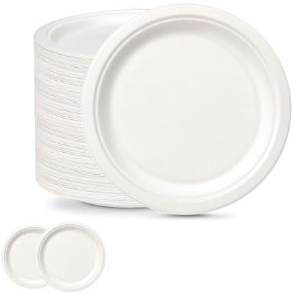 Pappteller 100 stück 15cm klein,Pearl White Runde einweggeschirr,Zuckerrohr Einweg Geschirr Biologisch Einwegteller Pappteller für Partys, Grillabende, Kindergeburtstage, Hochzeiten, Picknicks