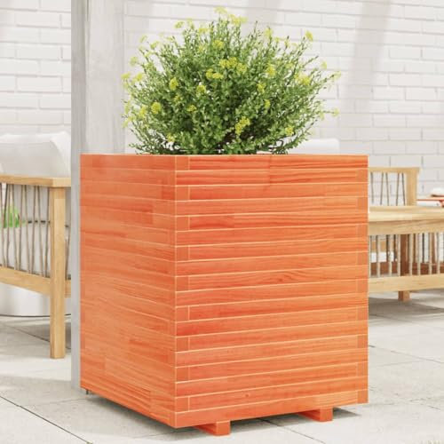 DYRJDJWIDHW Jardiniere Bois,bac,Gros Pot de Fleur Exterieur XXL,Jardinière Cire Marron 60x60x72 cm Bois de pin massifConvient pour Les patios, Les balcons et Les Jardins