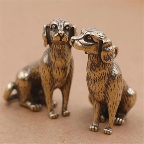 DUOLAIYUNSO Bronzefigur, 3,2 x 2,2 cm, 3D-Hunde-Guss-Tierfigur, Retro-Stil, Metallskulptur, Zuhause, Büro, Zimmer, Desktop-Dekoration, Sammlerstücke, 2 Stück