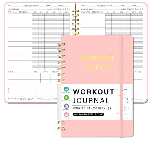 Workout Journal Fitness Planner for Men & Women - Undated Workout Log Book, Workout Tracker, Gym Exercise Calendar Notebook, 6.3X8.4, Pink