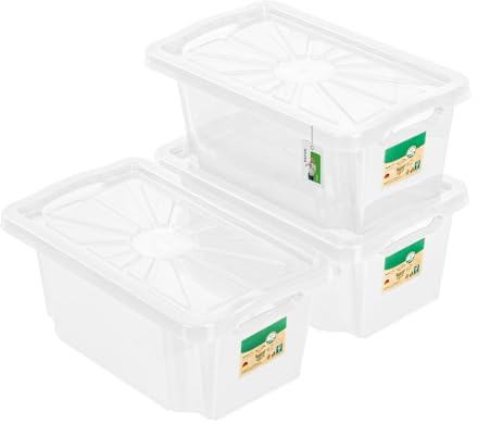 PAFEN 3x Aufbewahrungsbox mit Deckel 6,5l - 35 x 21 x 15 cm - Multi-Box mit integrierten Griffen Behälter aus Kunststoff Aufbewahrungsbox Stapelbox Drehbox, Transparent