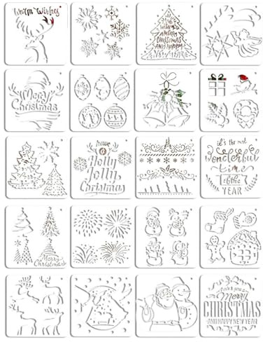 TOZBLEU Stencil per pittura, 20 pezzi, per Natale, festival, per disegnare, per decorare i mobili, fai da te, scrapbooking, per Natale, ecc