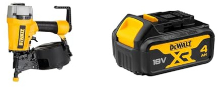 DEWALT DPN64C-XJ Compact Pneumatic Coil Nailer with 225 Nail Magazine Capacity + DEWALT Battery
