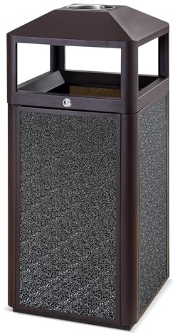 RAILEN Commercial Steel Trash Can 15 Gal, Indoor and Outdoor Garbage Can Lockable, Waste Container Trash Receptacle for Patios, Parks, Lobbies (Coffee)