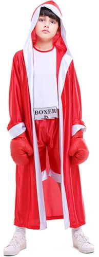 ZNLFS Barn boxningsdräkt halloween maskeraddräkt rollspel uniform karneval boxershorts sport overall och rock för barn (röd, 10-12 år)