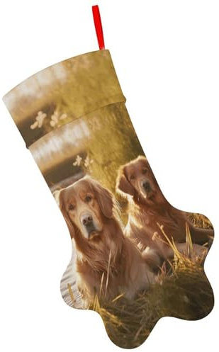 Personalisierter Weihnachtsstrumpf bedruckt mit zwei Golden Retrievern, Haustier-Hunde- und Katzenpfotenform, Weihnachtsschmuck für Weihnachtsbaum, hängende Dekoration