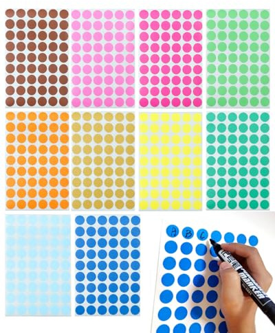 TOZBLEU Farbetiketten,480 Stück 3cm Klebepunkte Bunt,10 Farbe Beschreibbar Punkte Aufkleber Markierungspunkte Selbstklebend Rund Klebe Punkte Farbkodierung Etiketten für Zuhause Schule Büro Basteln