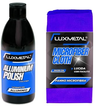 POLISH Lux Metal - Kit polissage aluminium 250g avec pâte abrasive + chiffon microfibre, élimine rayures, restaure brillance, idéal pour voiture, moto, vélo, bateau, jantes et métaux.